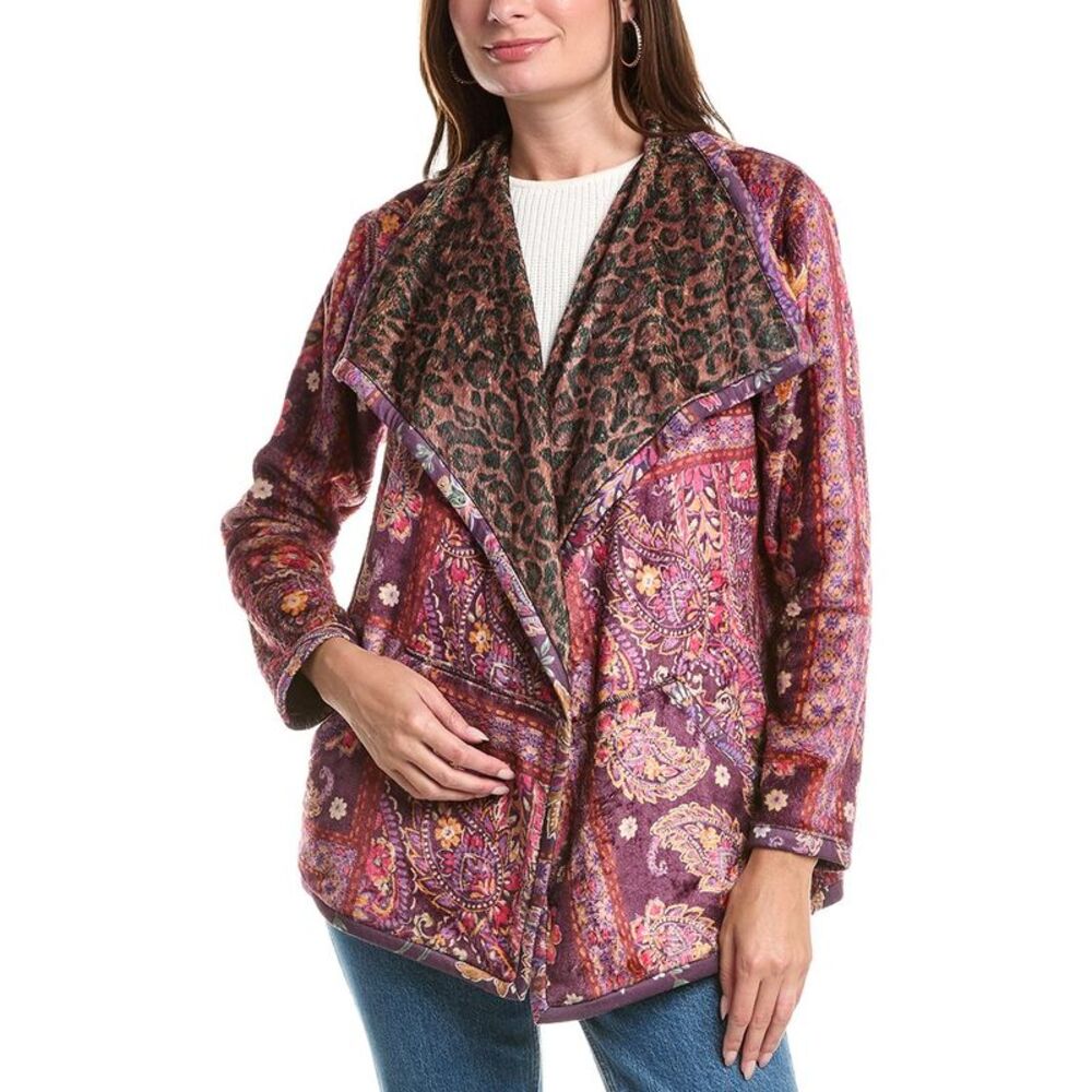 Johnny Was Womens  Joan Wrap Binded Sherpa Reversible Jacket, Purple